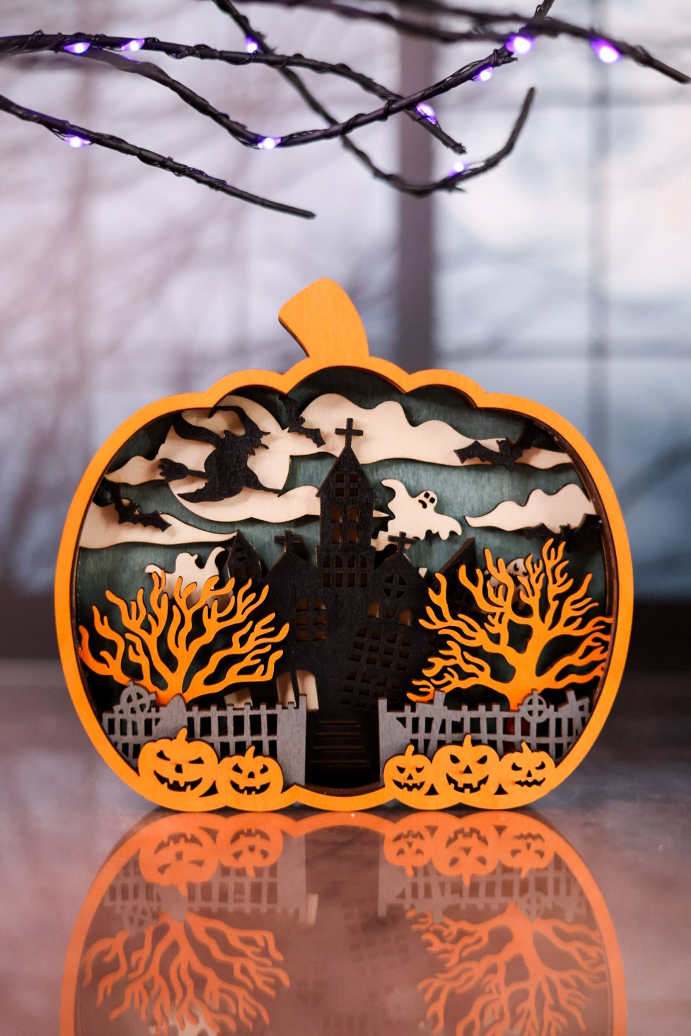 Pumpkin Spooky Halloween Scene Cutout Tabletop Decoration - Whiskey Skies - HANNA'S HANDIWORKS