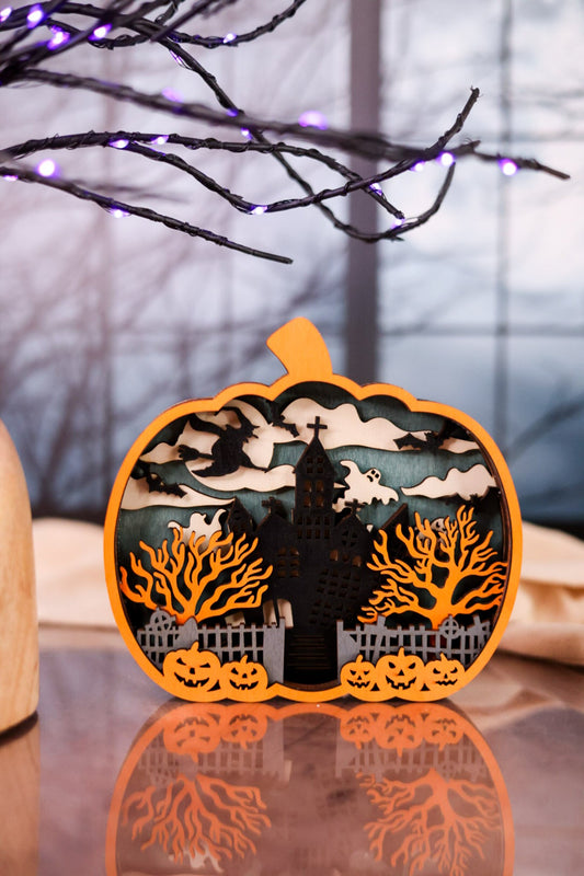 Pumpkin Spooky Halloween Scene Cutout Tabletop Decoration - Whiskey Skies - HANNA'S HANDIWORKS