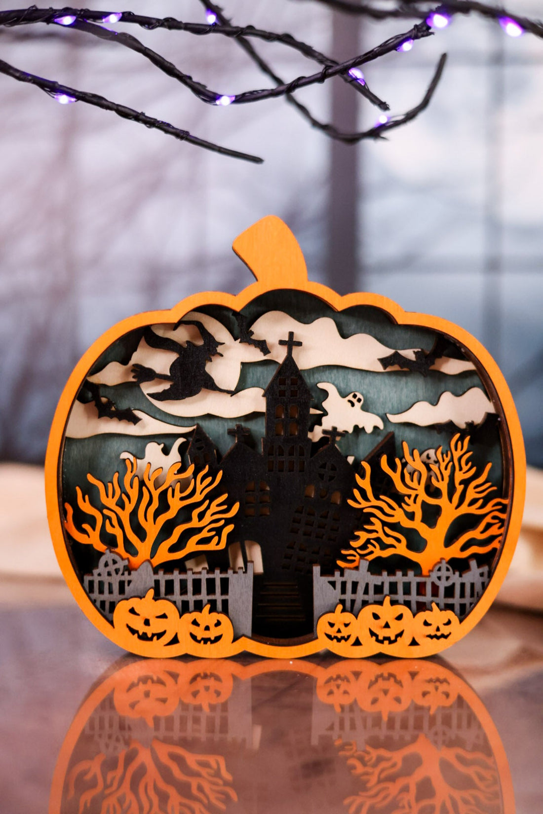 Pumpkin Spooky Halloween Scene Cutout Tabletop Decoration - Whiskey Skies - HANNA'S HANDIWORKS