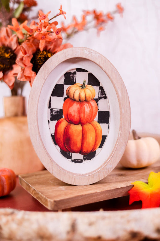 Pumpkin Stack Sign in Wooden Frame - Whiskey Skies - ADAMS & CO