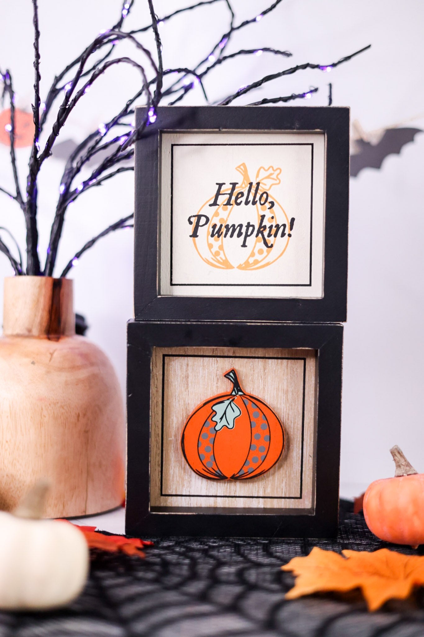 "Pumpkin/Hello" Reversible Wood Framed Sign - Whiskey Skies - ADAMS & CO