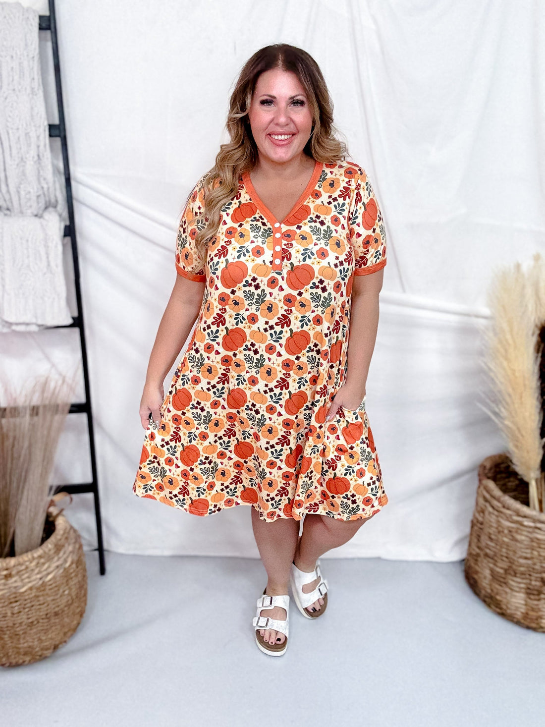 Pumpkins & Mushrooms Print Loungewear Night Dress - Whiskey Skies - SHIRLEY & STONE
