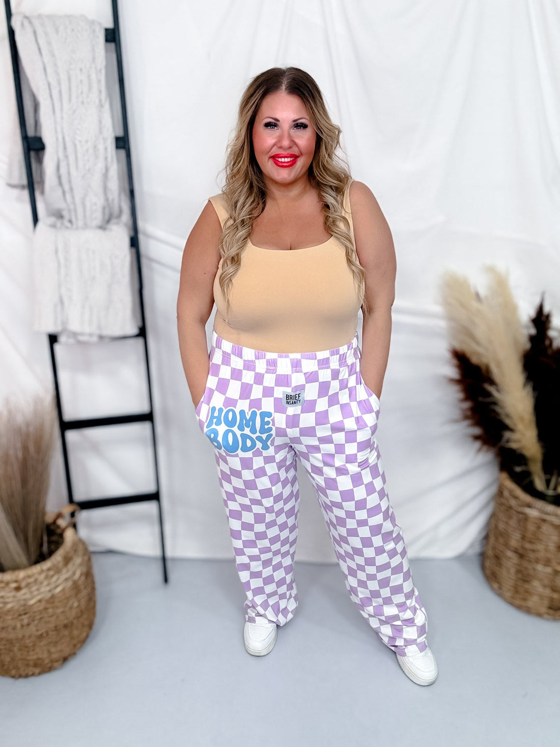 Purple and White Checkered "Home Body" Lounge Pants - Whiskey Skies - BRIEF INSANITY