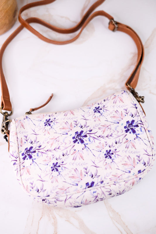 Purple Cottage Rose Crossbody Bag - Whiskey Skies - MYRA BAGS