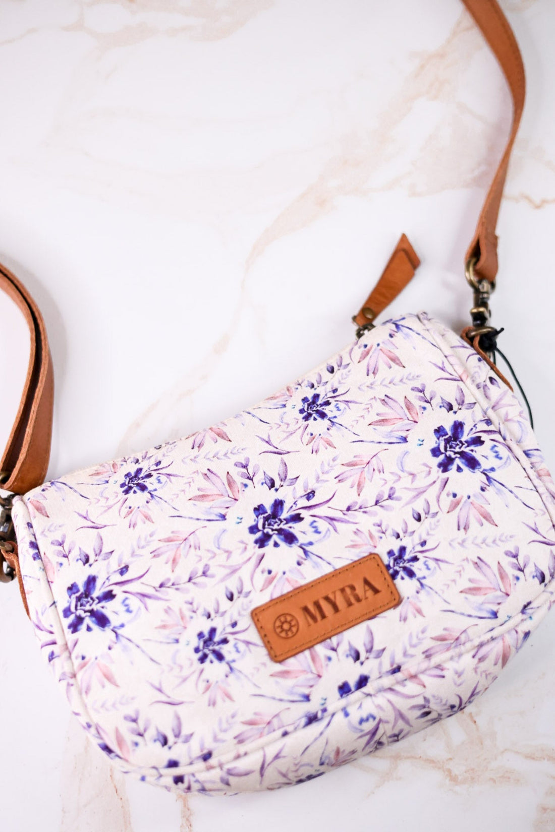 Purple Cottage Rose Crossbody Bag - Whiskey Skies - MYRA BAGS