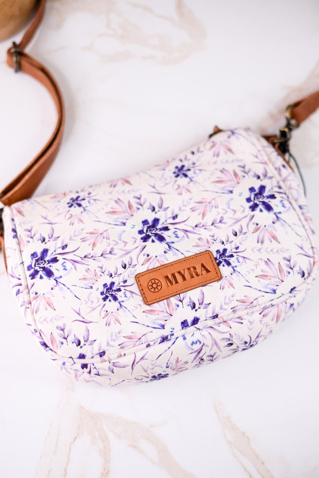 Purple Cottage Rose Crossbody Bag - Whiskey Skies - MYRA BAGS
