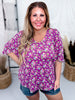 Purple Floral Print Top with Half Bell Sleeves - Whiskey Skies - DEAR SCARLETT