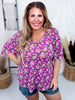Purple Floral Print Top with Half Bell Sleeves - Whiskey Skies - DEAR SCARLETT
