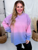 Purple, Pink, & Blue Cotton Candy Dip Dyed Corded Crew Sweatshirt - Whiskey Skies - MOON RYDER
