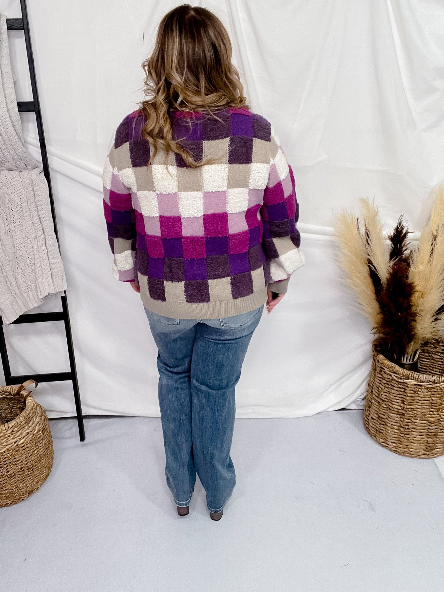 Purple Plaid Checker Sweater - Whiskey Skies - DAVI & DANI