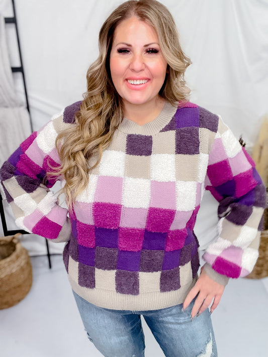 Purple Plaid Checker Sweater - Whiskey Skies - DAVI & DANI