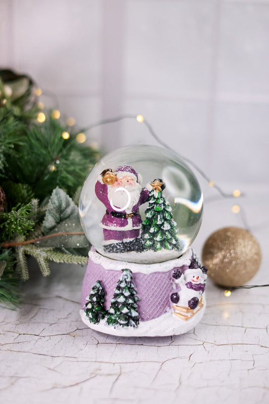 Purple Snowglobe With Santa & Christmas Tree - Whiskey Skies - YOUNG'S INC