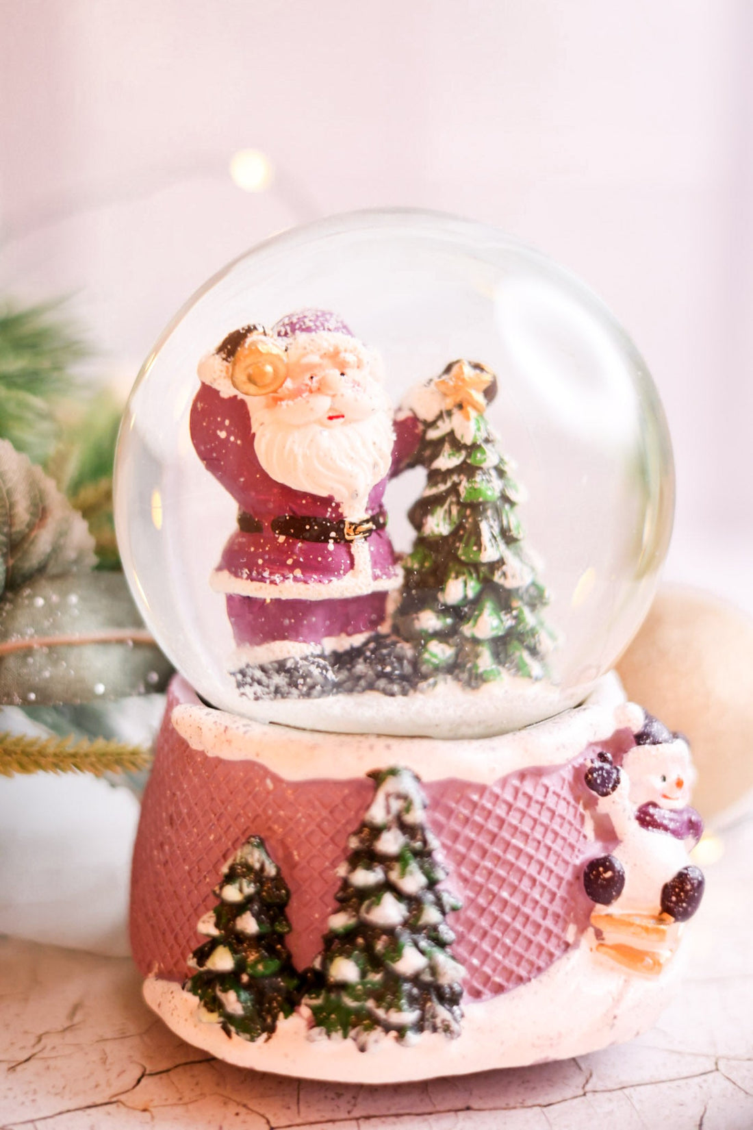 Purple Snowglobe With Santa & Christmas Tree - Whiskey Skies - YOUNG'S INC