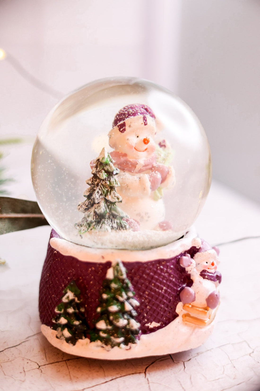 Purple Snowglobe With Snowman & Christmas Tree - Whiskey Skies - YOUNG'S INC