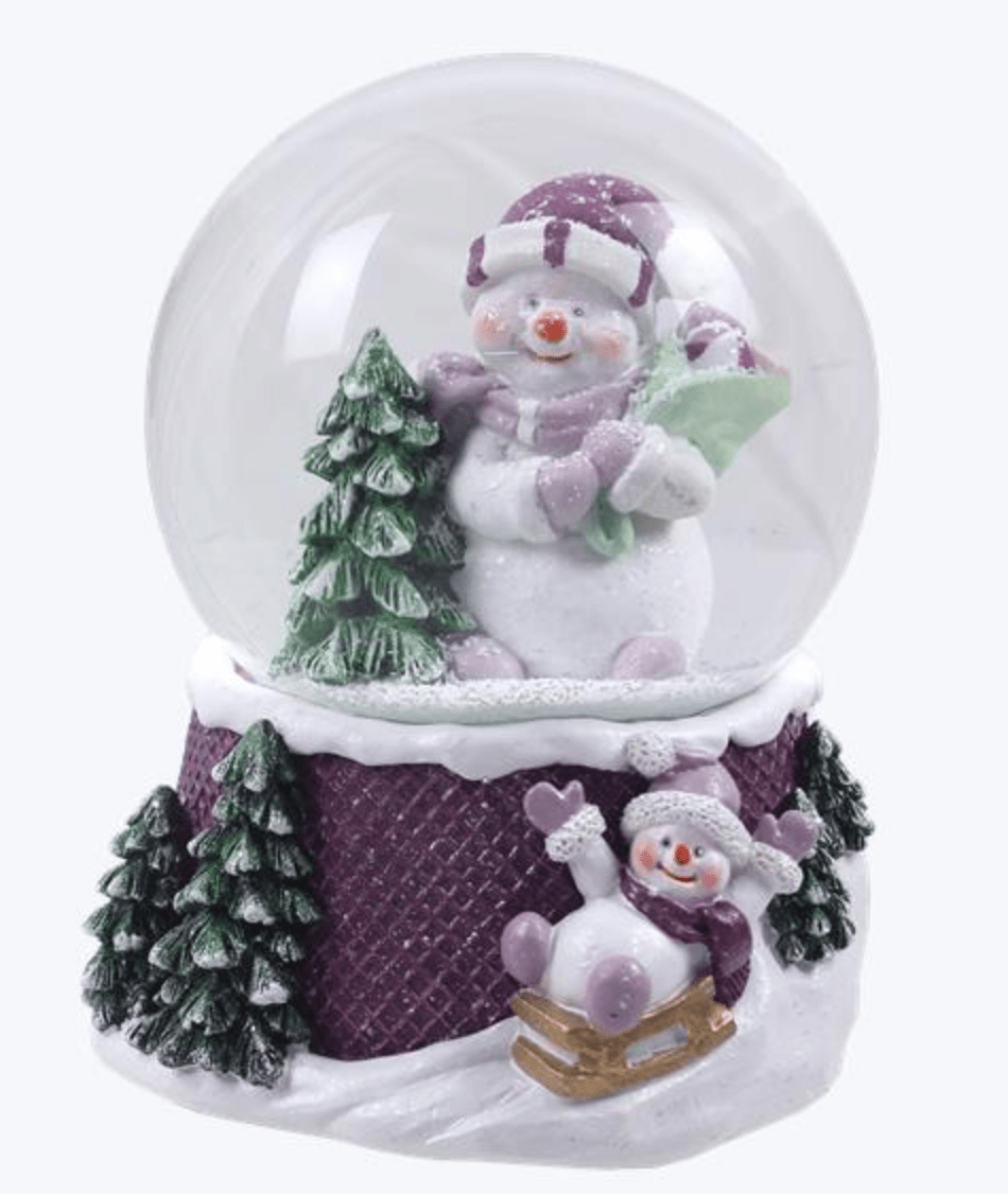 Purple Snowglobe With Snowman & Christmas Tree - Whiskey Skies - YOUNG'S INC