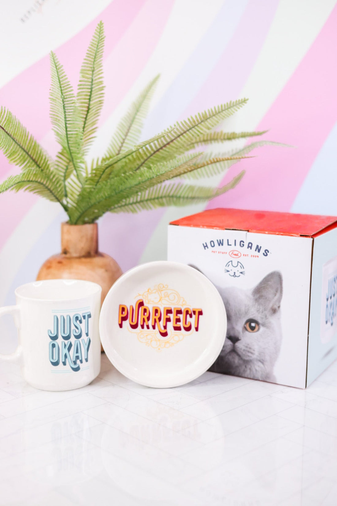 Purrfect Cat Bowl & Mug Set - Whiskey Skies - FRED AND FRIENDS