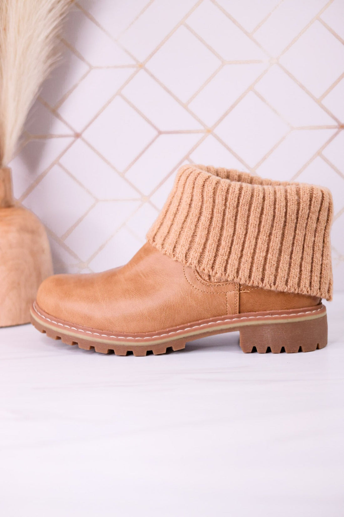 Quiver Ankle Booties With Sweater Cuff In Caramel - Whiskey Skies - CORKYS FOOTWEAR