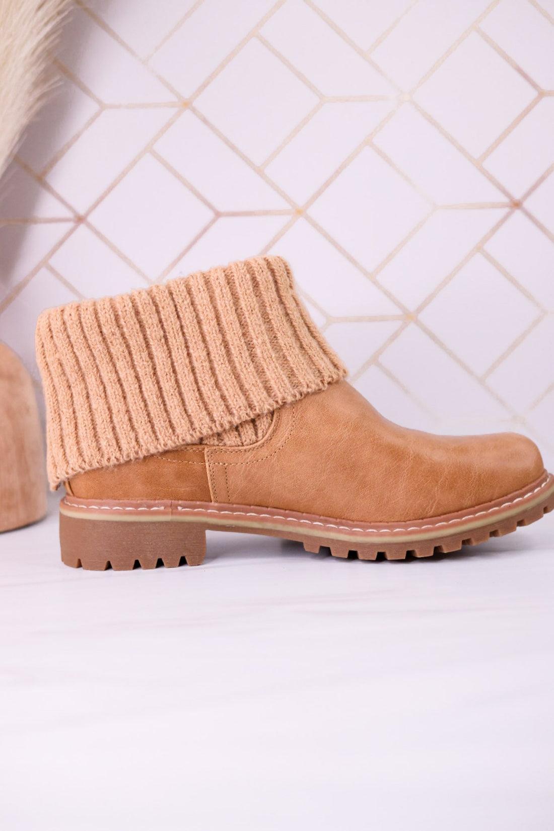 Quiver Ankle Booties With Sweater Cuff In Caramel - Whiskey Skies - CORKYS FOOTWEAR
