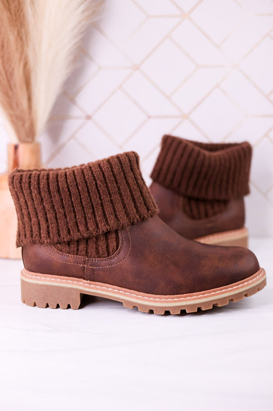 Quiver Brown Ankle Booties With Sweater Cuff - Whiskey Skies - CORKYS FOOTWEAR
