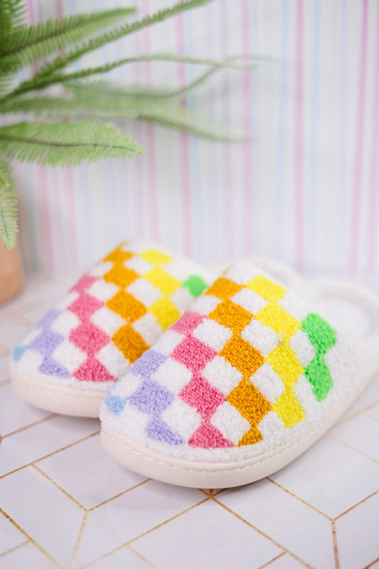 Rainbow Checker Slippers - Whiskey Skies - LIVING ROYAL
