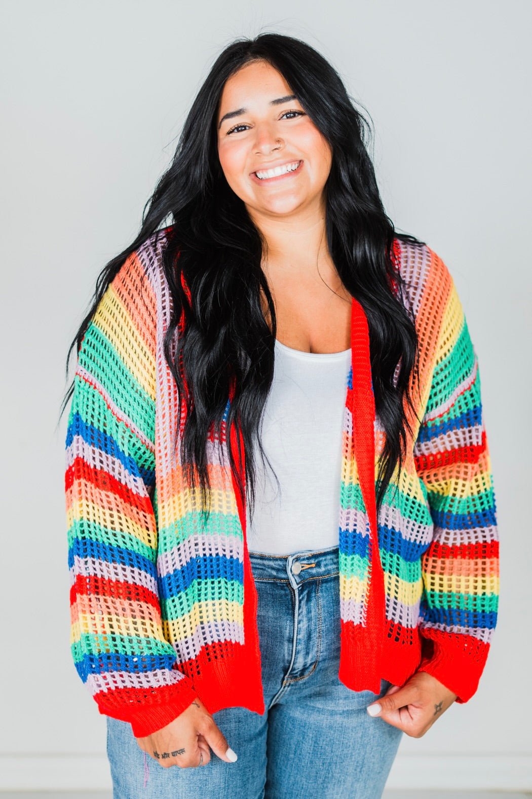 Rainbow Colorblock Cardigan - Whiskey Skies - DAVI & DANI
