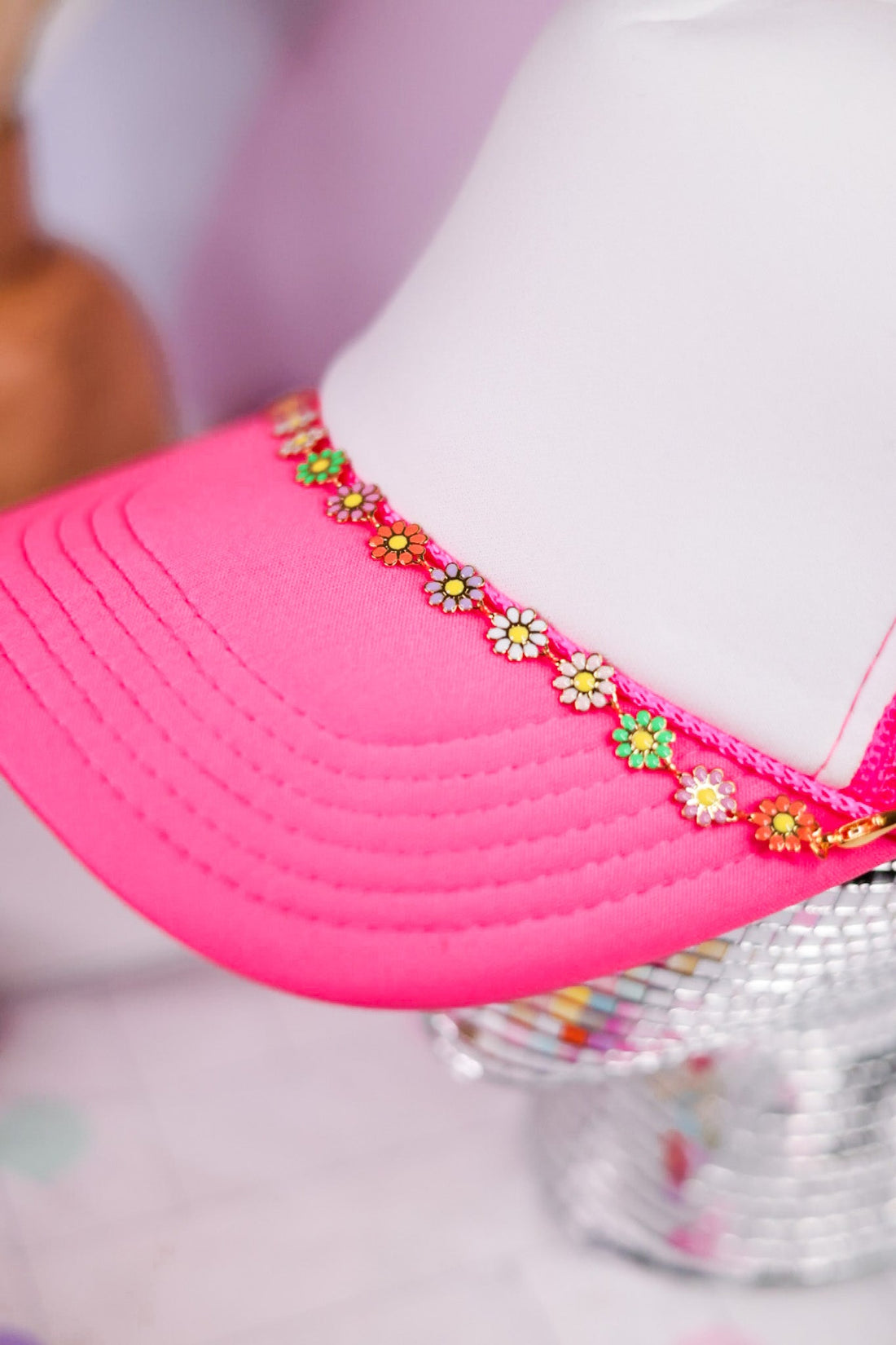 Rainbow Daisy Trucker Hat Chain - Whiskey Skies - VIBES HAT COMPANY