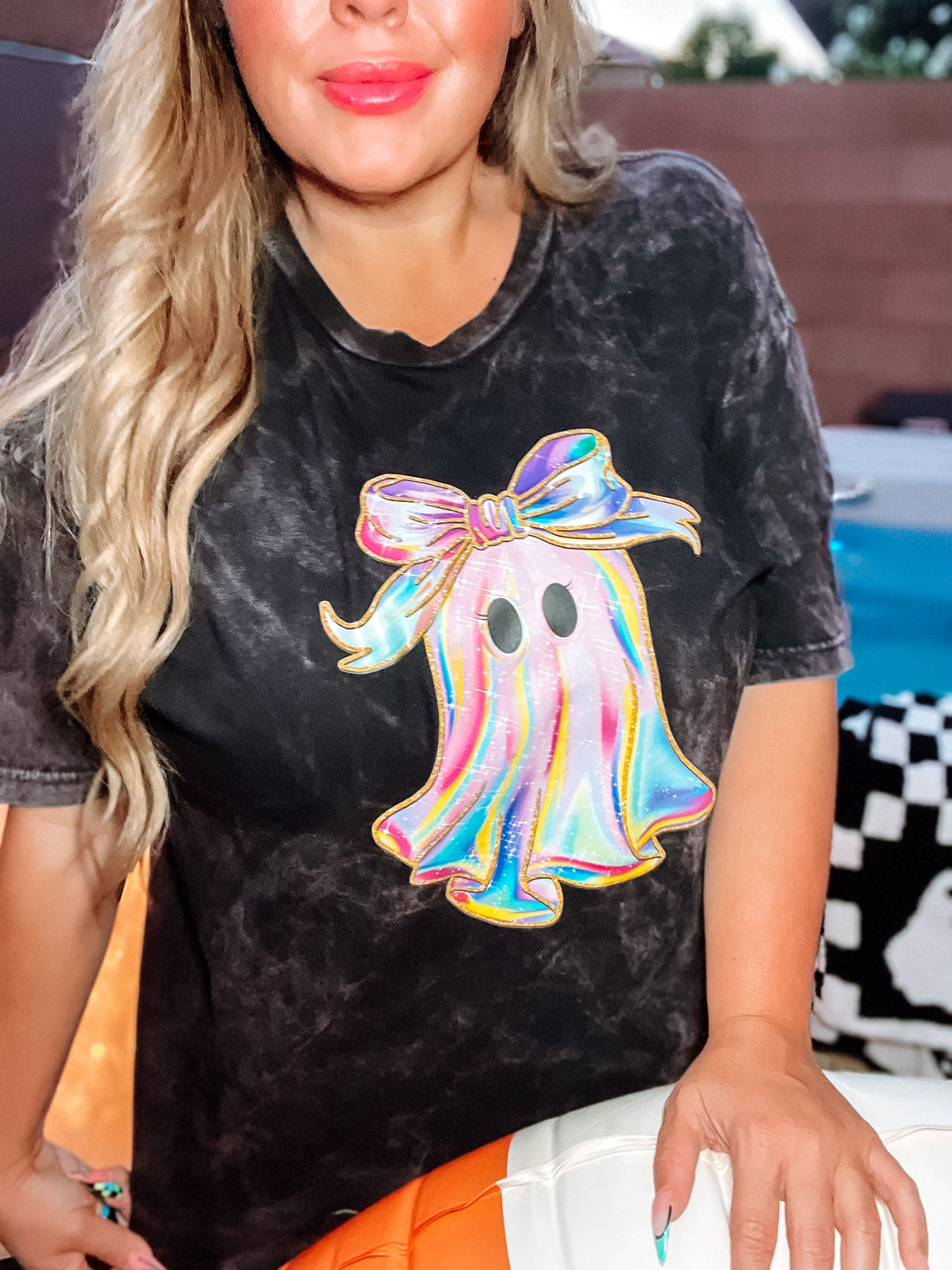 Rainbow Ghost Graphic Short Sleeve T-Shirt - Whiskey Skies - JOCO INK GRAPHIC APPAREL