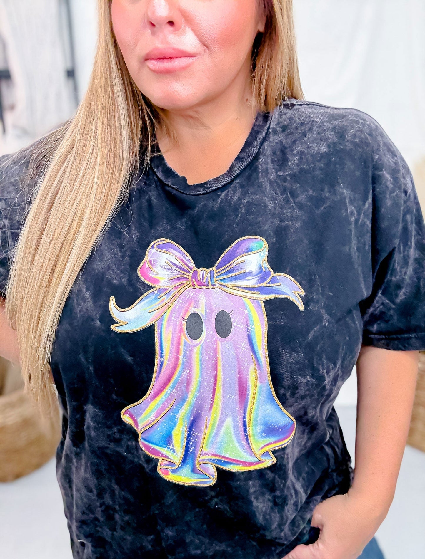 Rainbow Ghost Graphic Short Sleeve T-Shirt - Whiskey Skies - JOCO INK GRAPHIC APPAREL
