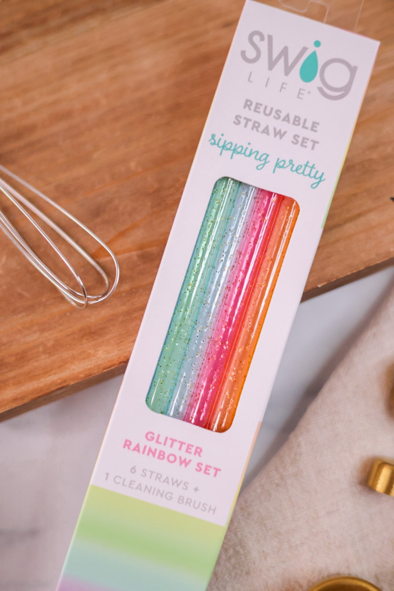 Rainbow Glitter Reusable Straw Set - Whiskey Skies - SWIG LIFE