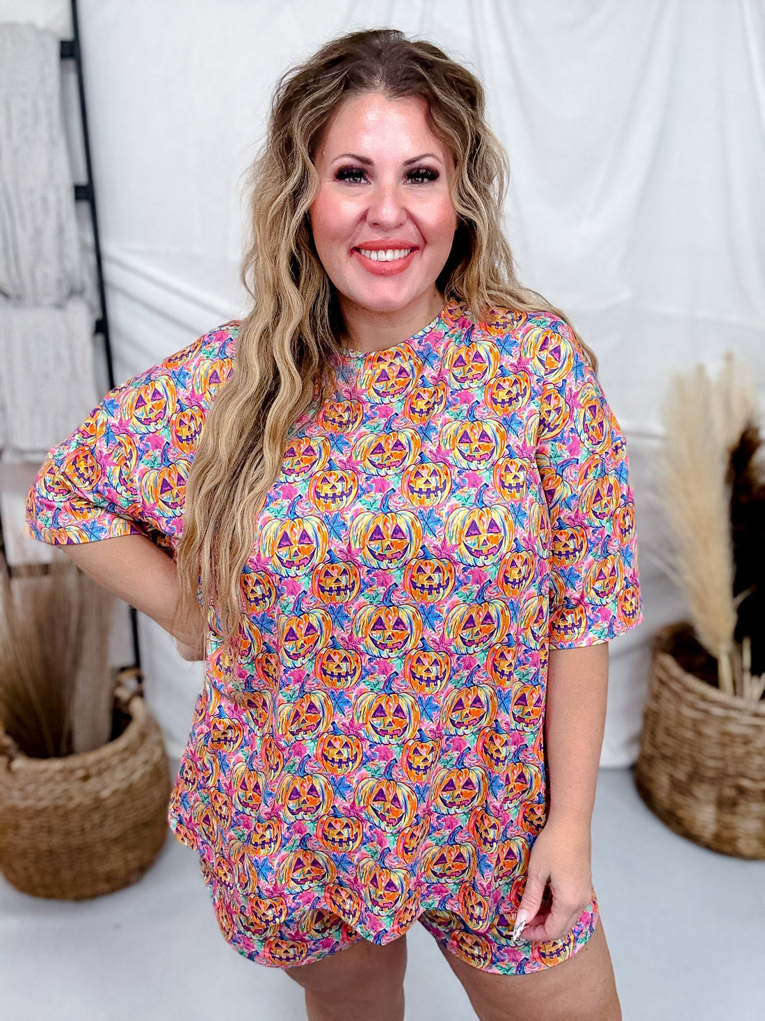Rainbow Jack - O - Lantern Print Pajama Short And Shirt Set - Whiskey Skies - BIRD & CO