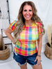 Rainbow Plaid Mesh Top With Short Puff Sleeves - Whiskey Skies - J.NNA