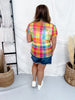 Rainbow Plaid Mesh Top With Short Puff Sleeves - Whiskey Skies - J.NNA
