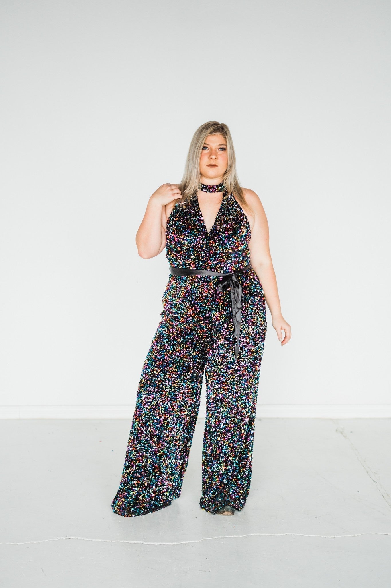 Rainbow Sequin Glamour Goddess Jumpsuit - Whiskey Skies - UNIQUE VINTAGE