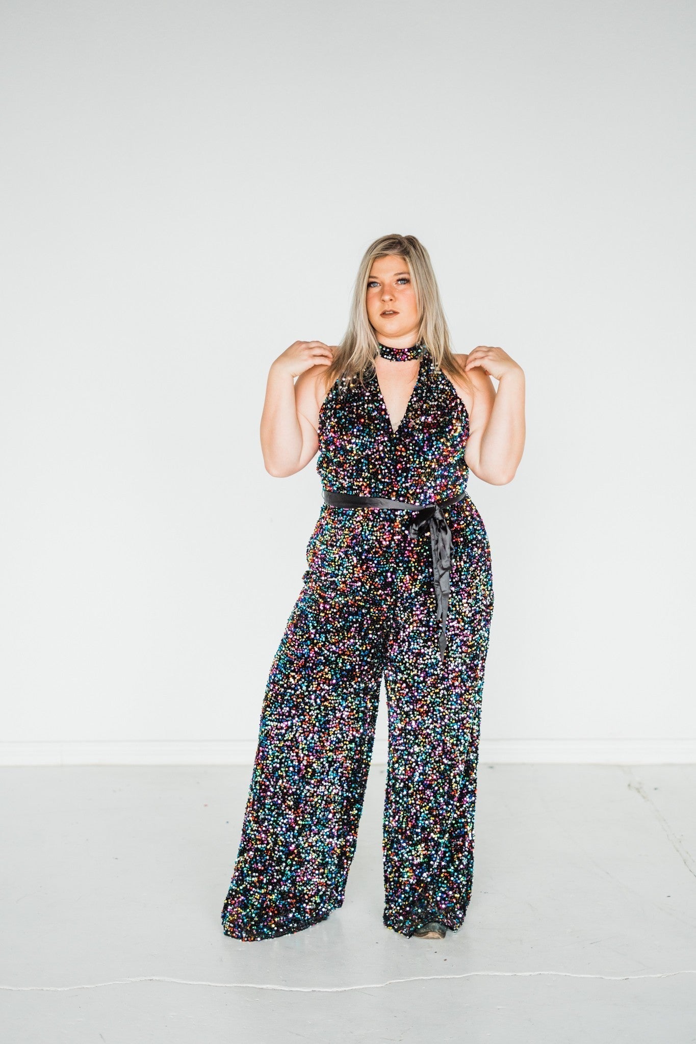 Rainbow Sequin Glamour Goddess Jumpsuit - Whiskey Skies - UNIQUE VINTAGE