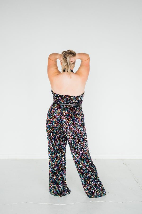 Rainbow Sequin Glamour Goddess Jumpsuit - Whiskey Skies - UNIQUE VINTAGE