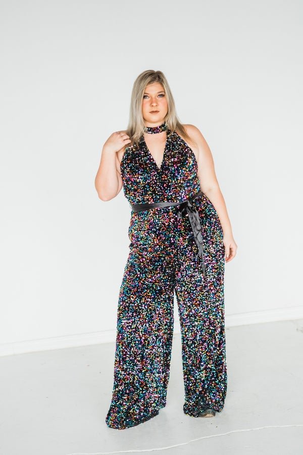 Rainbow Sequin Glamour Goddess Jumpsuit - Whiskey Skies - UNIQUE VINTAGE