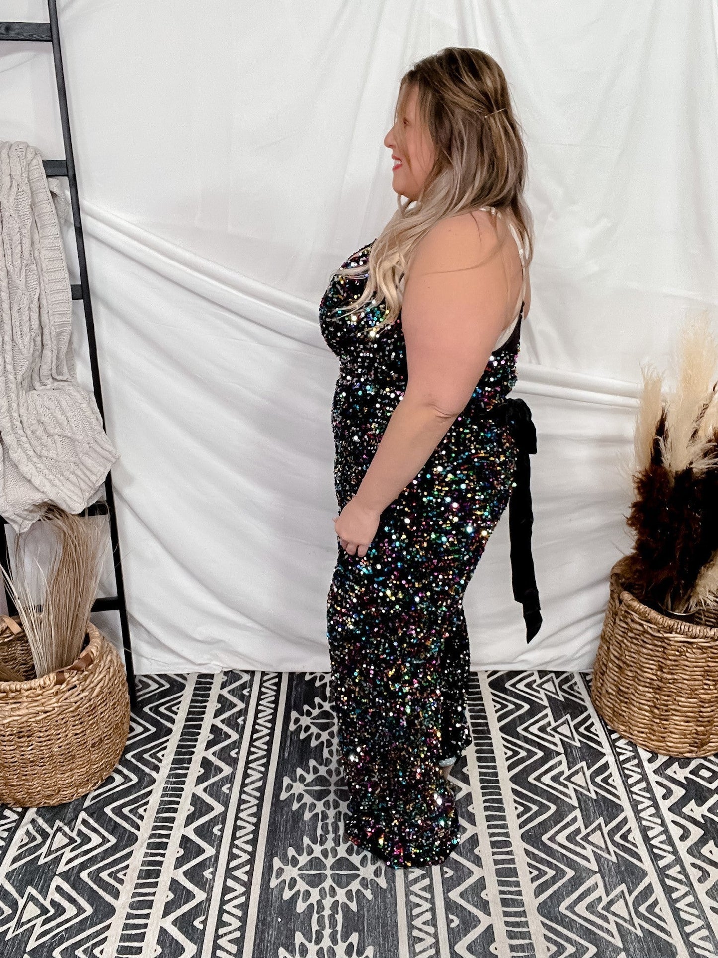 Rainbow Sequin Glamour Goddess Jumpsuit - Whiskey Skies - UNIQUE VINTAGE