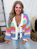 Rainbow Striped Chunky Knit Button Front Cardigan - Whiskey Skies - POLAGRAM + BAEVELY
