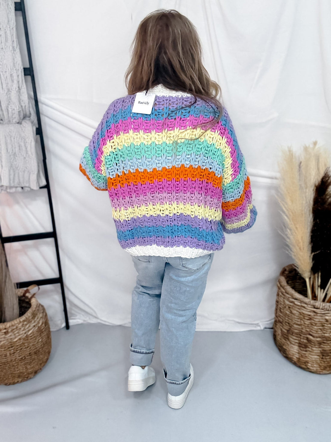 Rainbow Striped Chunky Knit Button Front Cardigan - Whiskey Skies - POLAGRAM + BAEVELY