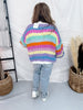 Rainbow Striped Chunky Knit Button Front Cardigan - Whiskey Skies - POLAGRAM + BAEVELY