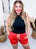 "Raised Round Here" Boot Stitched Red Shorts - Whiskey Skies - STERLING KREEK