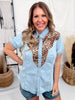 "Ranch Kitty" Short Sleeve Denim & Leopard Top - Whiskey Skies - 2 FLY CO.