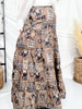 Ranch Rags Tiered Maxi Skirt With Western Print - Whiskey Skies - 2 FLY CO.