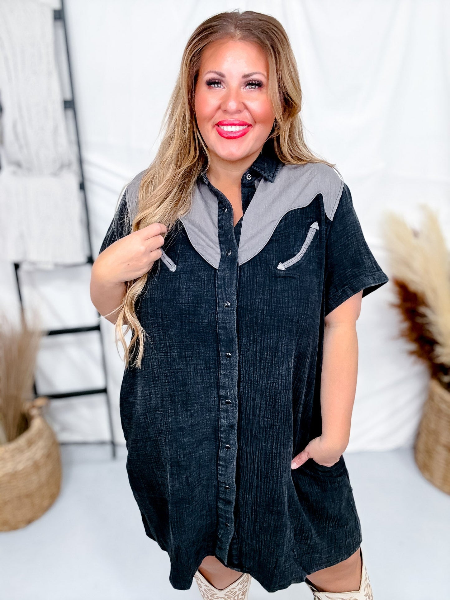 Rank Retro Button Down Black Dress - Whiskey Skies - 2 FLY CO.