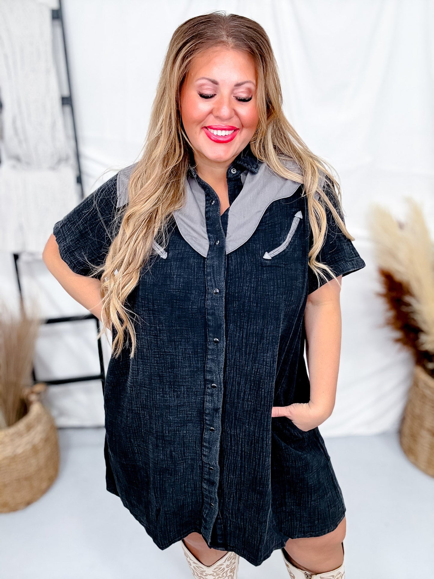 Rank Retro Button Down Black Dress - Whiskey Skies - 2 FLY CO.