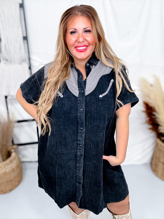 Rank Retro Button Down Black Dress - Whiskey Skies - 2 FLY CO.