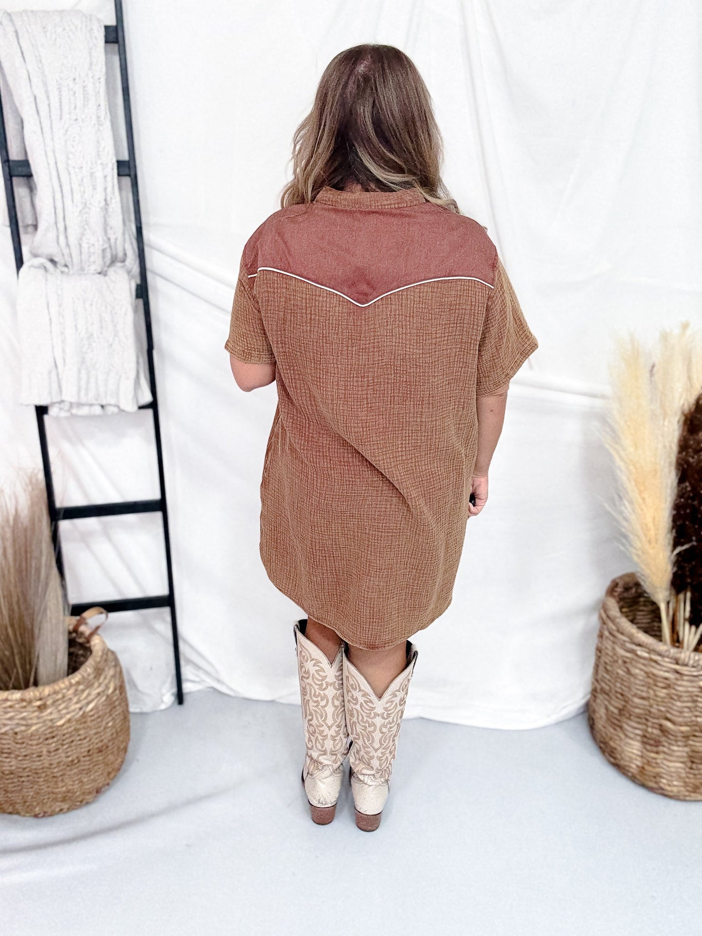 Rank Retro Button Down Saddle Colored Dress - Whiskey Skies - 2 FLY CO.