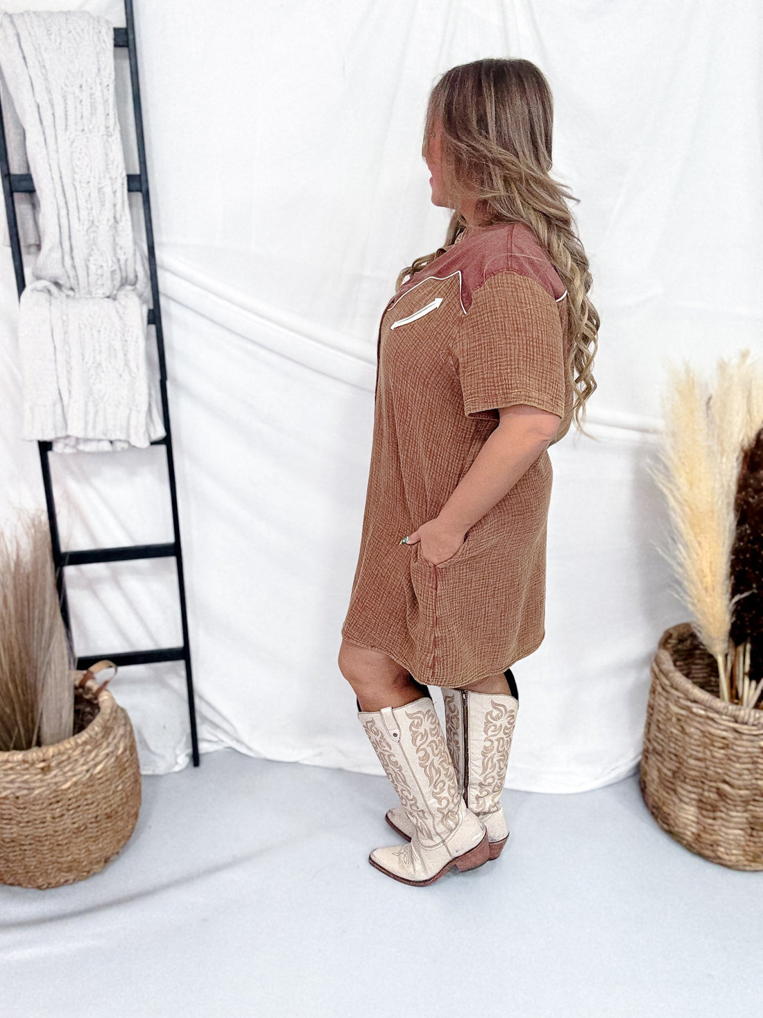 Rank Retro Button Down Saddle Colored Dress - Whiskey Skies - 2 FLY CO.