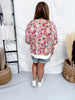 Raspberry Floral Print Short Sleeve Corduroy Top With Open Seams - Whiskey Skies - BIBI
