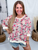 Raspberry Floral Print Short Sleeve Corduroy Top With Open Seams - Whiskey Skies - BIBI